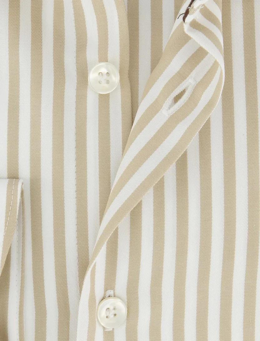 Beige gestreept John Miller overhemd ml 5