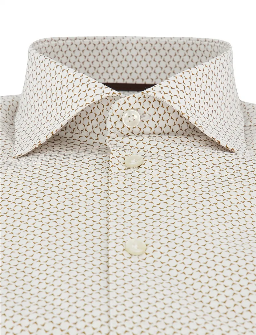 Overhemd John Miller Tailored Fit beige wit geprint katoen