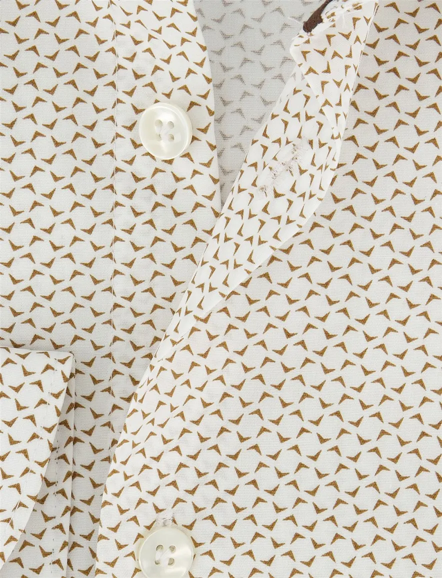 John Miller Tailored Fit Overhemd beige wit katoen geprint