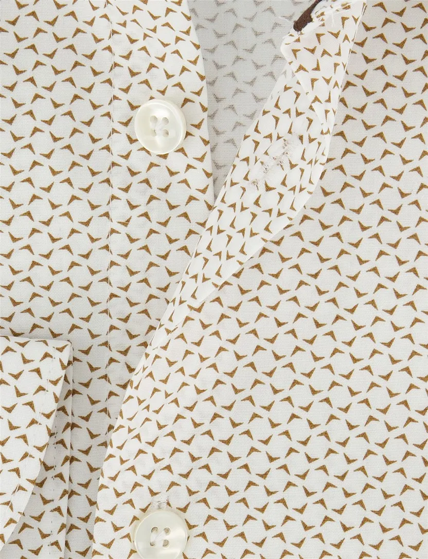 Overhemd John Miller Tailored Fit beige wit geprint katoen