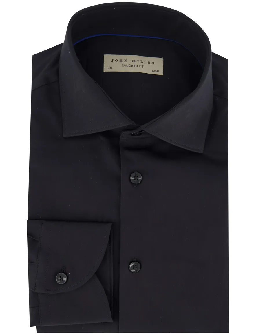 Overhemd John Miller Tailored Fit ml 5 effen zwart
