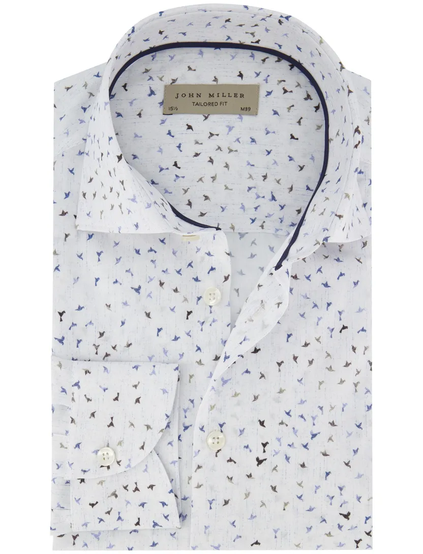 Blauw geprint John Miller overhemd ml 5