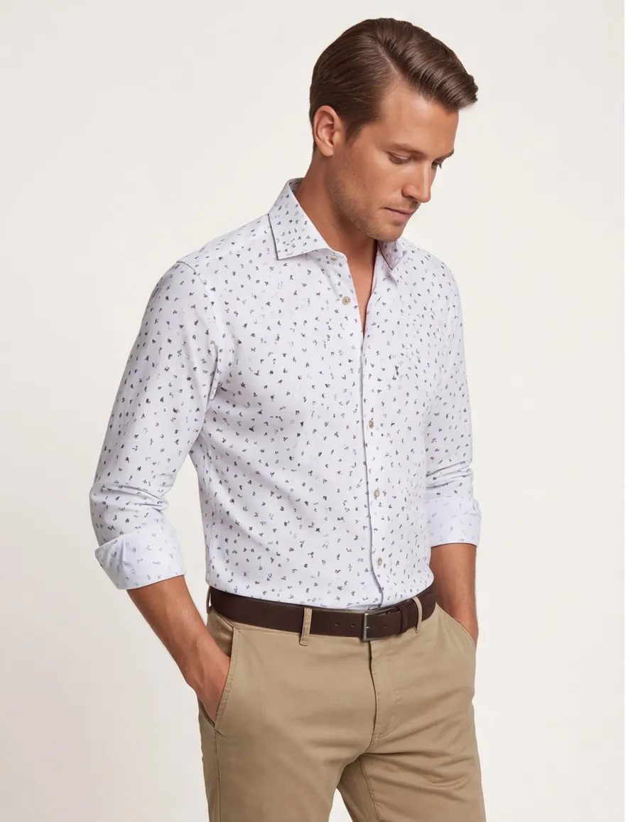 Overhemd John Miller Tailored Fit blauw geprint