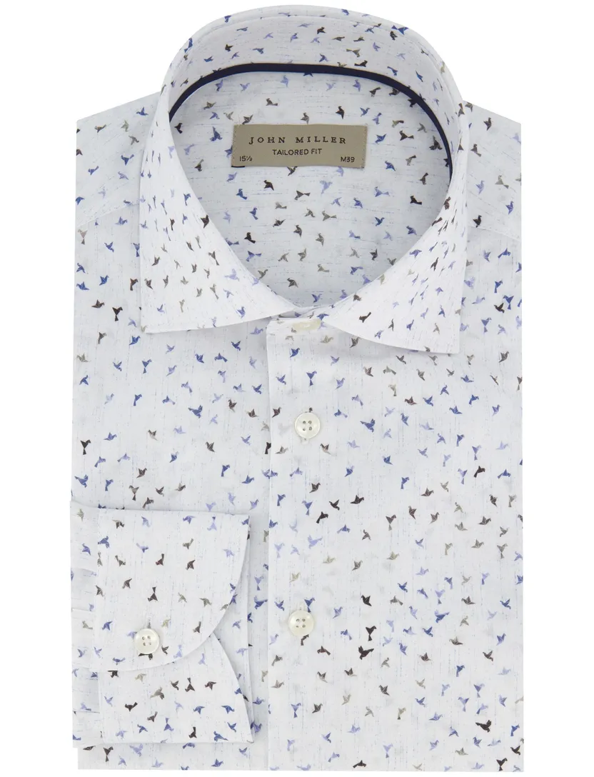 Blauw geprint John Miller overhemd ml 5