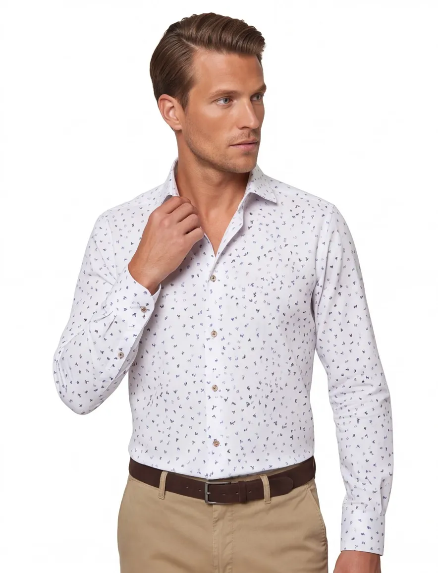 Overhemd John Miller Tailored Fit blauw geprint