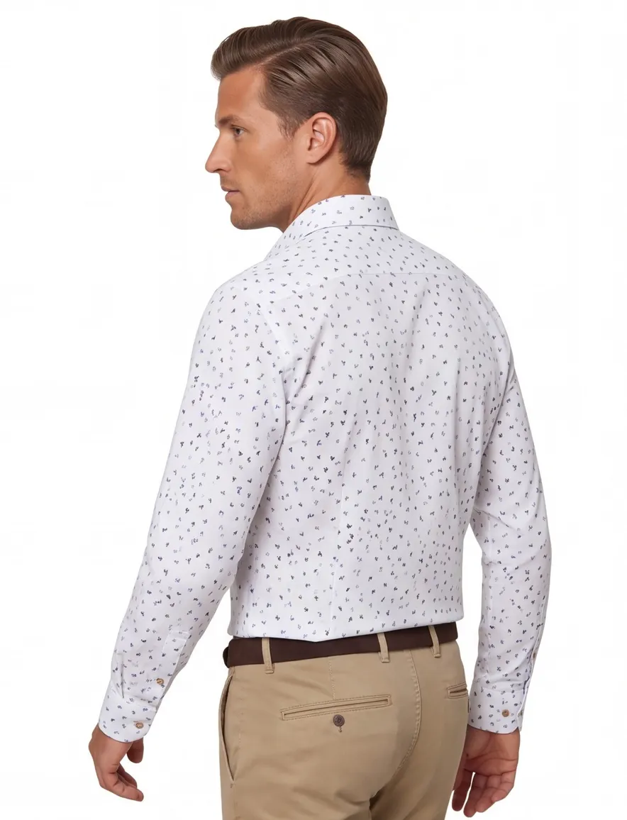 Overhemd John Miller Tailored Fit blauw geprint