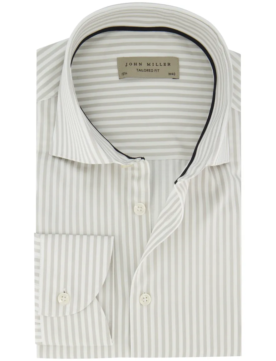 John Miller Tailored Fit overhemd ml 5 lichtgrijs gestreept