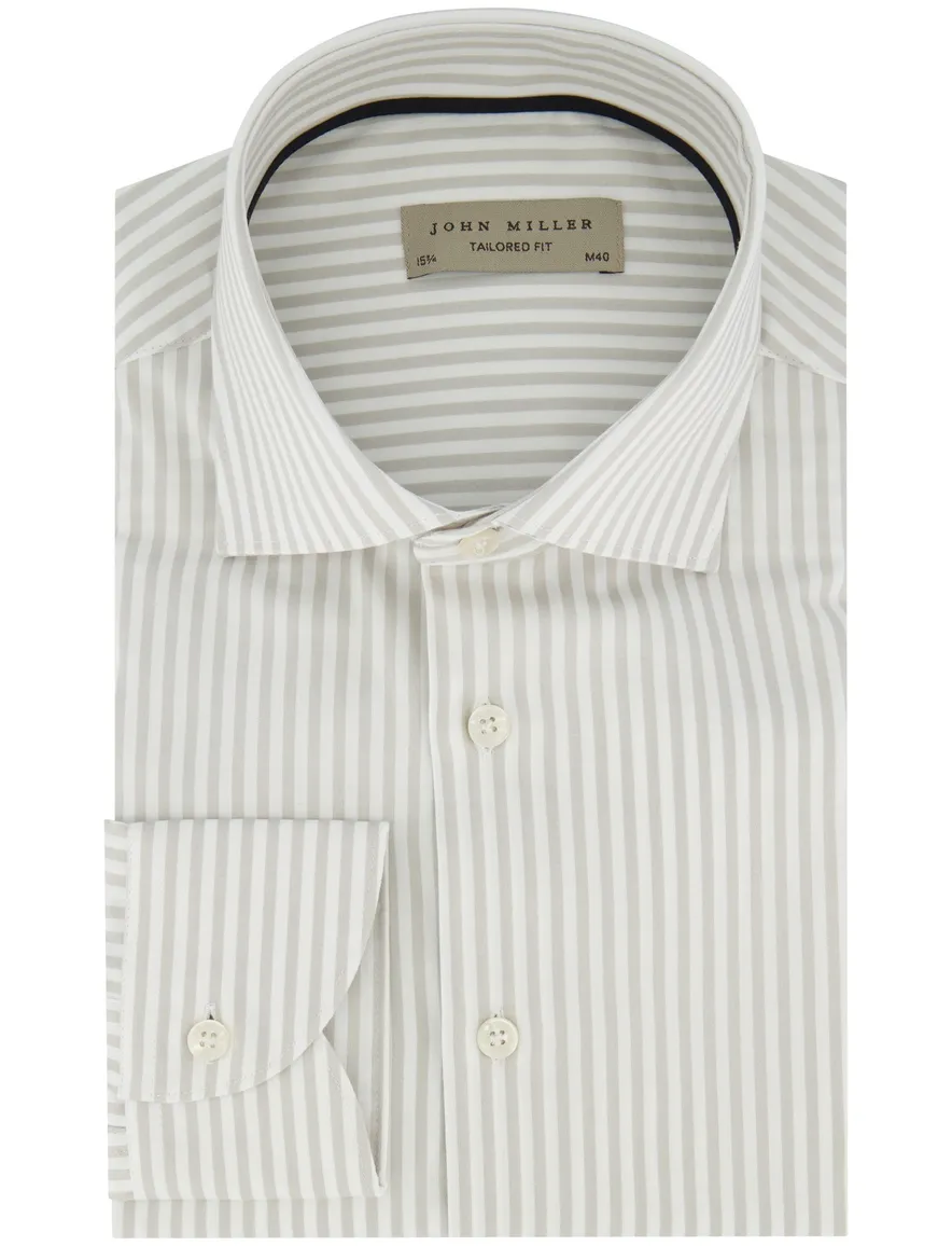 John Miller Tailored Fit overhemd ml 5 lichtgrijs gestreept