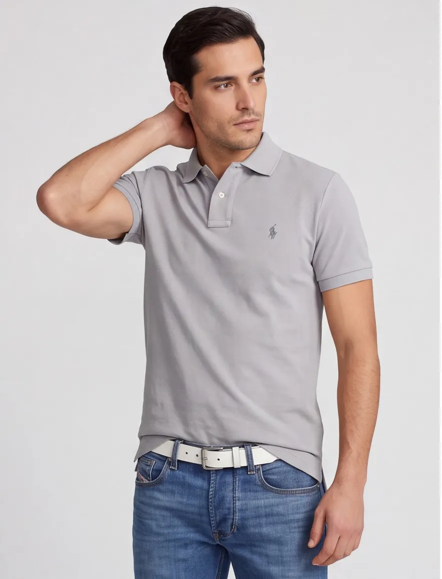 Polo Ralph Lauren poloshirt effen grijs slim fit