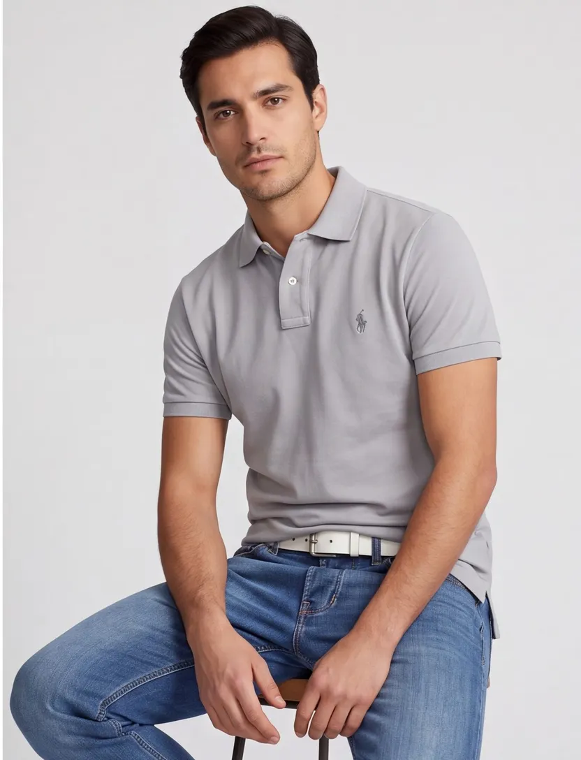 Polo Ralph Lauren slim fit poloshirt grijs effen