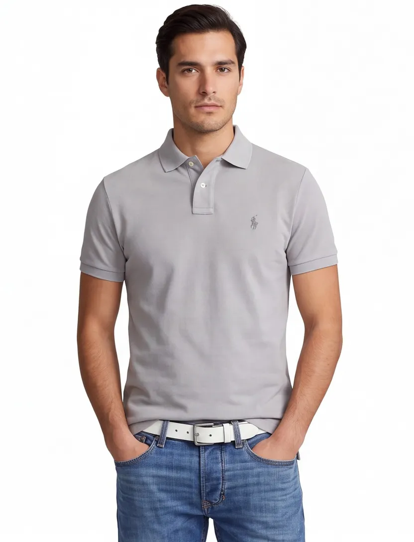 Polo Ralph Lauren slim fit poloshirt grijs effen