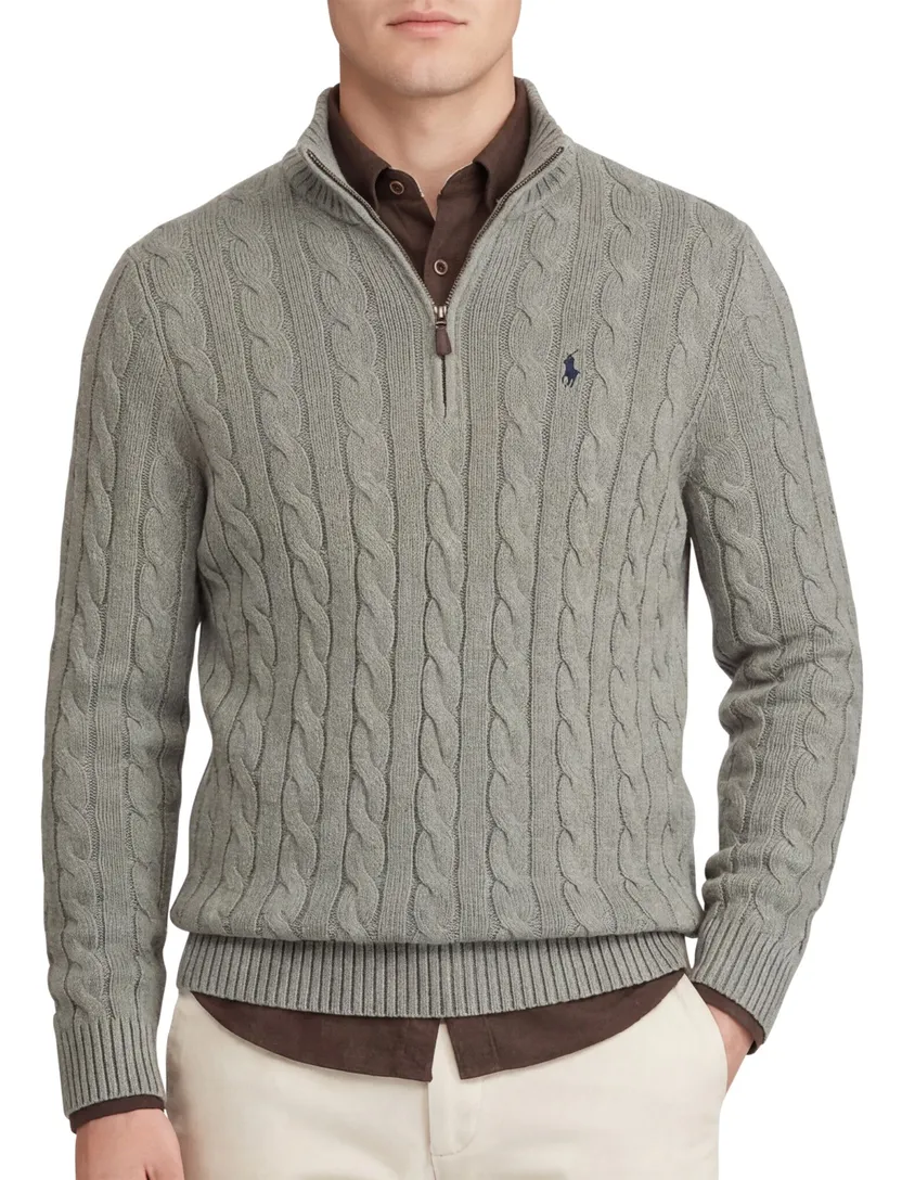 Kabeltrui Polo Ralph Lauren groen half zip