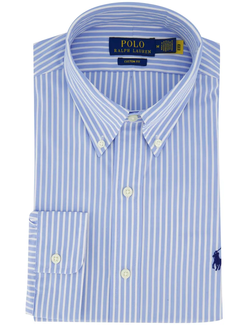 Lichtblauw wit gestreept Polo Ralph Lauren overhemd button-down boord