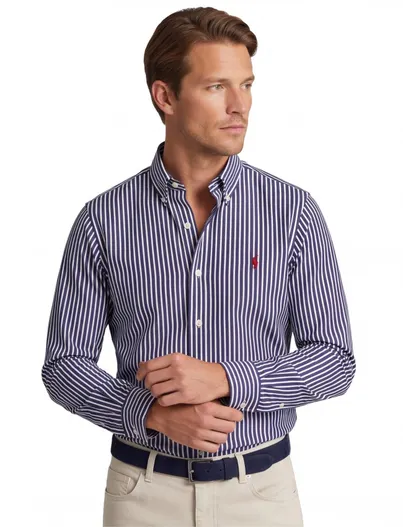 Polo Ralph Lauren Navy wit gestreept Polo Ralph Lauren overhemd katoen button-down boord