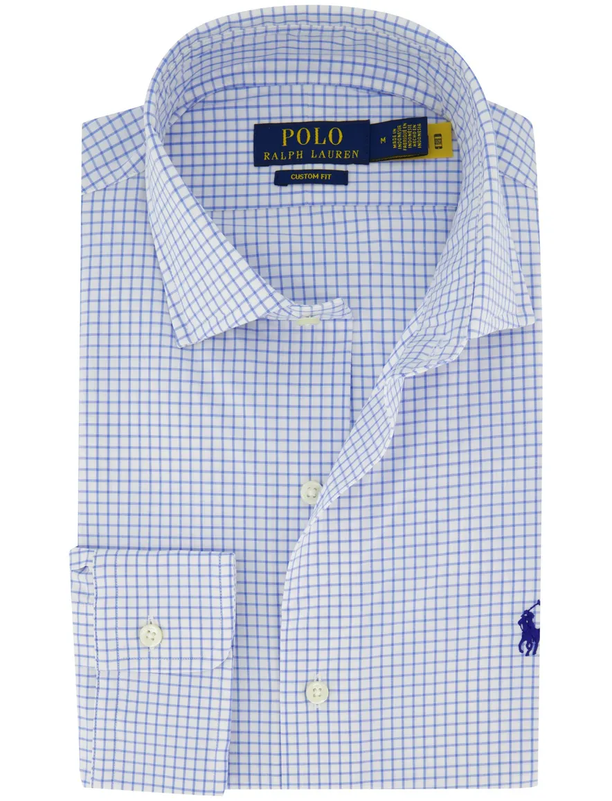 Polo Ralph Lauren Custom Fit Overhemd Blauw wit katoen geruit