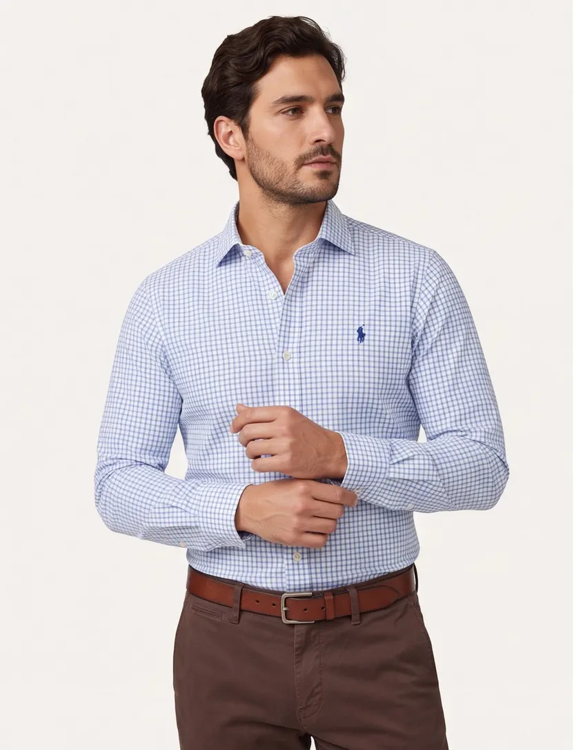 Overhemd Polo Ralph Lauren Custom Fit Blauw wit geruit katoen