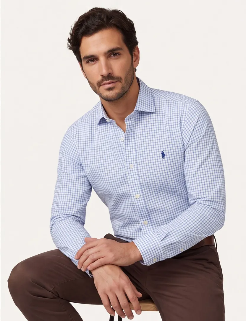 Overhemd Polo Ralph Lauren Custom Fit Blauw wit geruit katoen