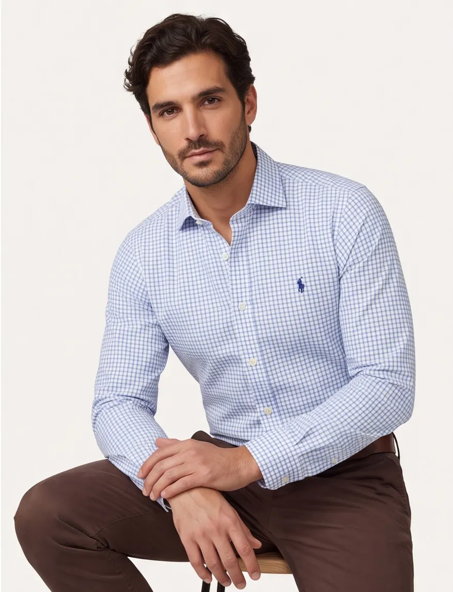 Polo Ralph Lauren Custom Fit Overhemd Blauw wit katoen geruit