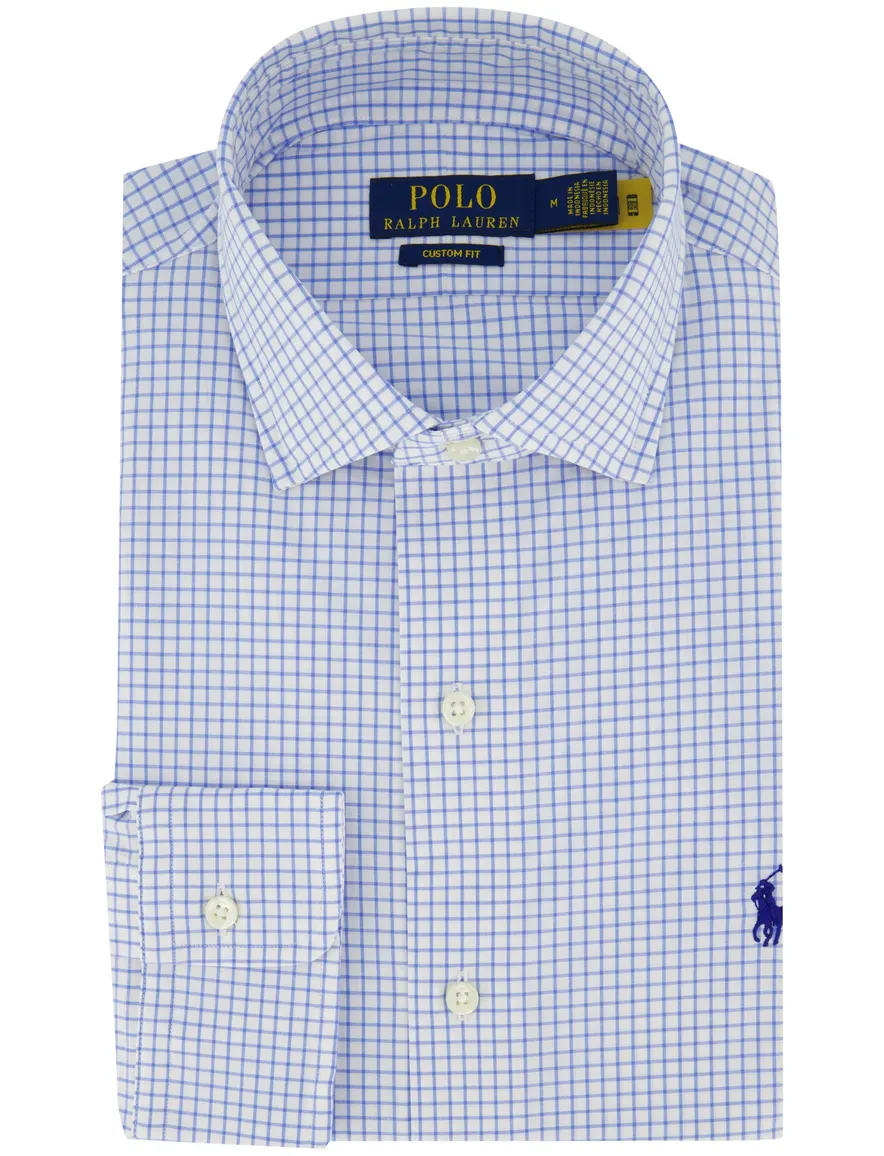 Polo Ralph Lauren Custom Fit Overhemd Blauw wit katoen geruit