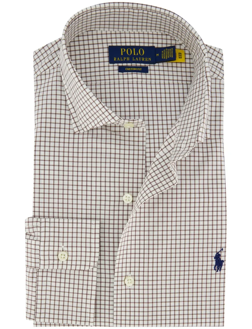 Overhemd Polo Ralph Lauren Custom Fit wit bruin geruit