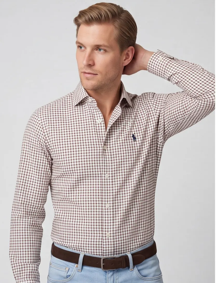 Wit bruin geruit Polo Ralph Lauren Custom Fit overhemd