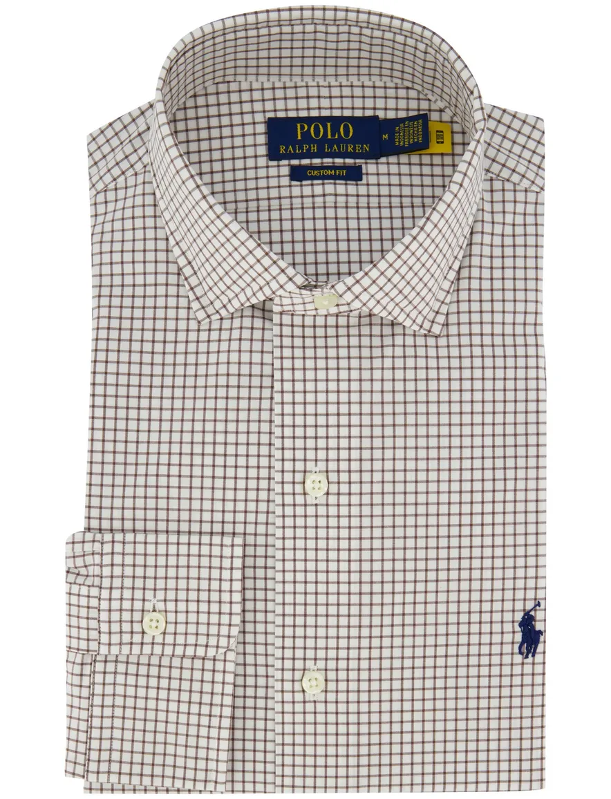 Overhemd Polo Ralph Lauren Custom Fit wit bruin geruit