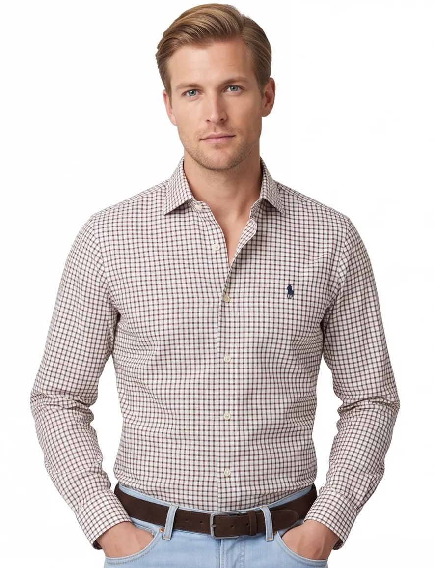 Overhemd Polo Ralph Lauren Custom Fit wit bruin geruit