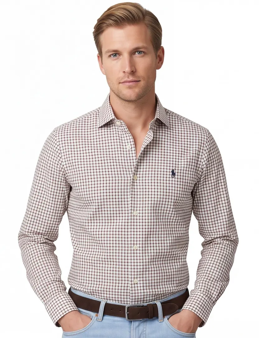 Wit bruin geruit Polo Ralph Lauren Custom Fit overhemd