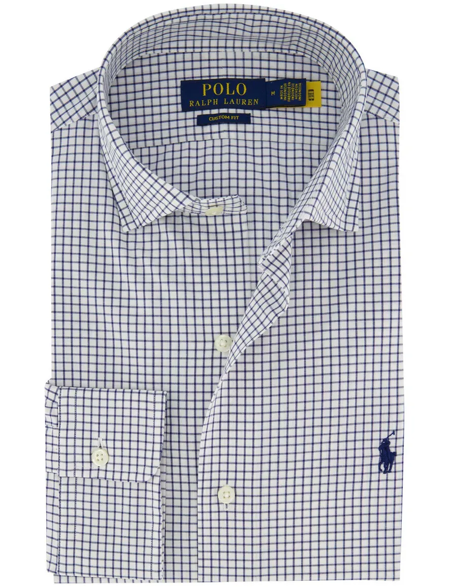 Overhemd Polo Ralph Lauren Custom Fit wit navy geruit katoen