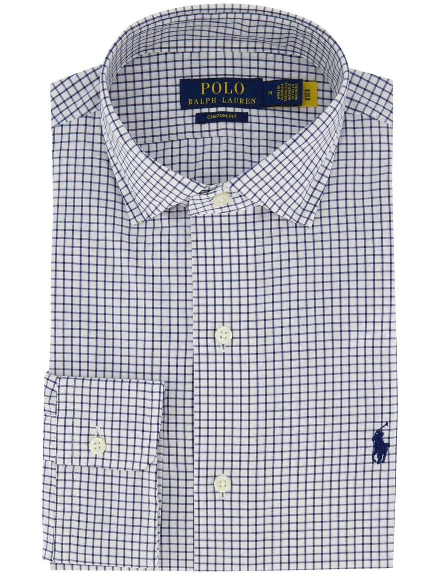 Overhemd Polo Ralph Lauren Custom Fit wit navy geruit katoen