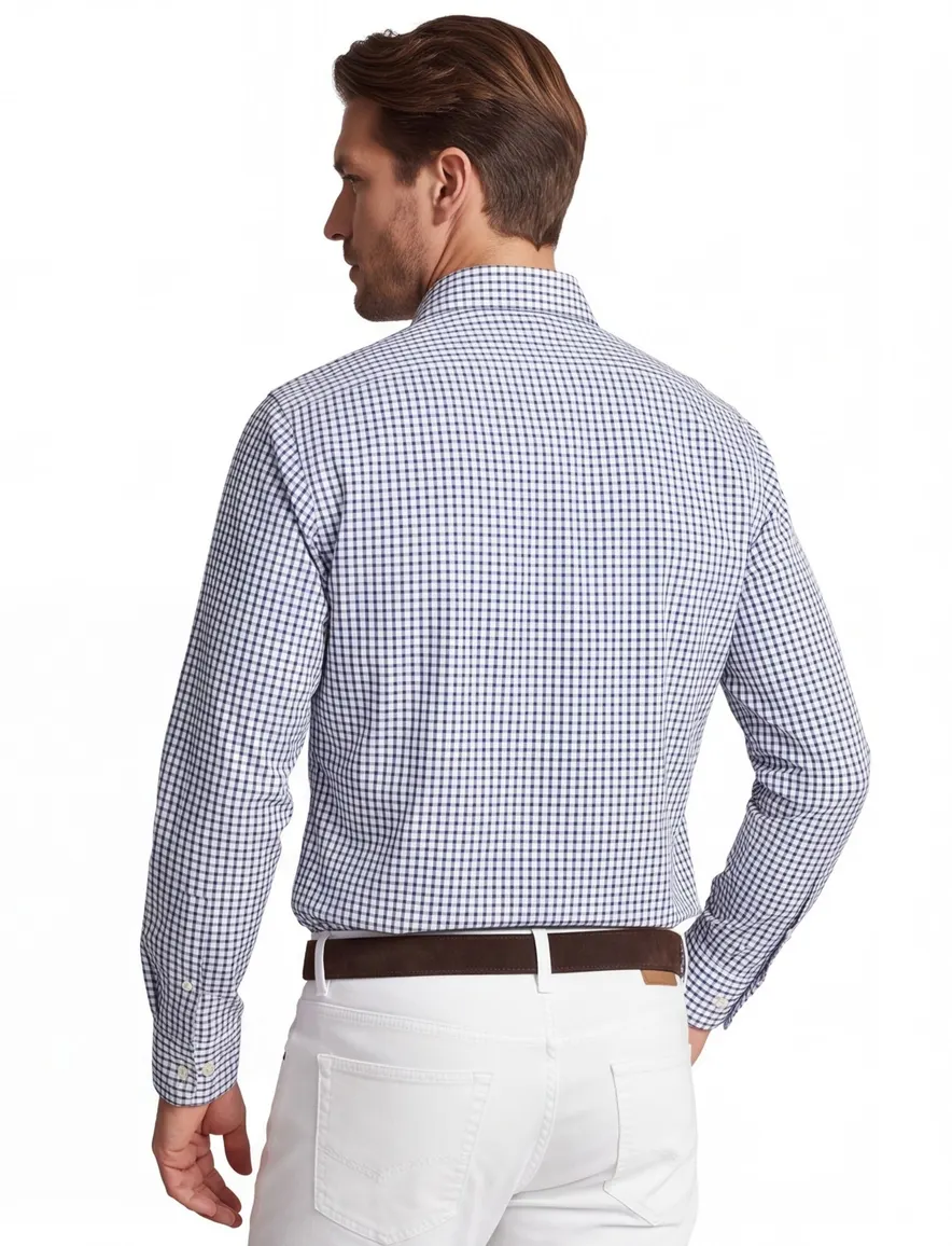 Overhemd Polo Ralph Lauren Custom Fit wit navy geruit katoen