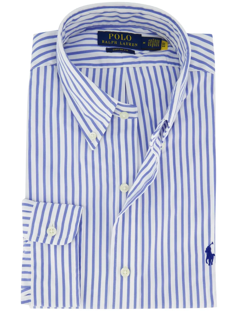 Wit blauw gestreept Custom Fit Polo Ralph Lauren overhemd katoen