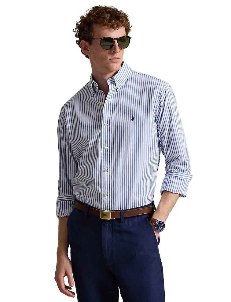 Wit blauw gestreept Custom Fit Polo Ralph Lauren overhemd katoen