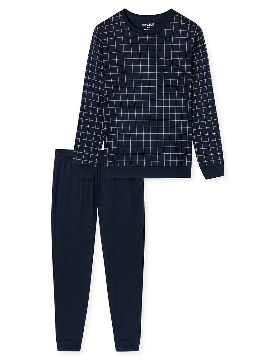 Schiesser pyjama donkerblauw geruit
