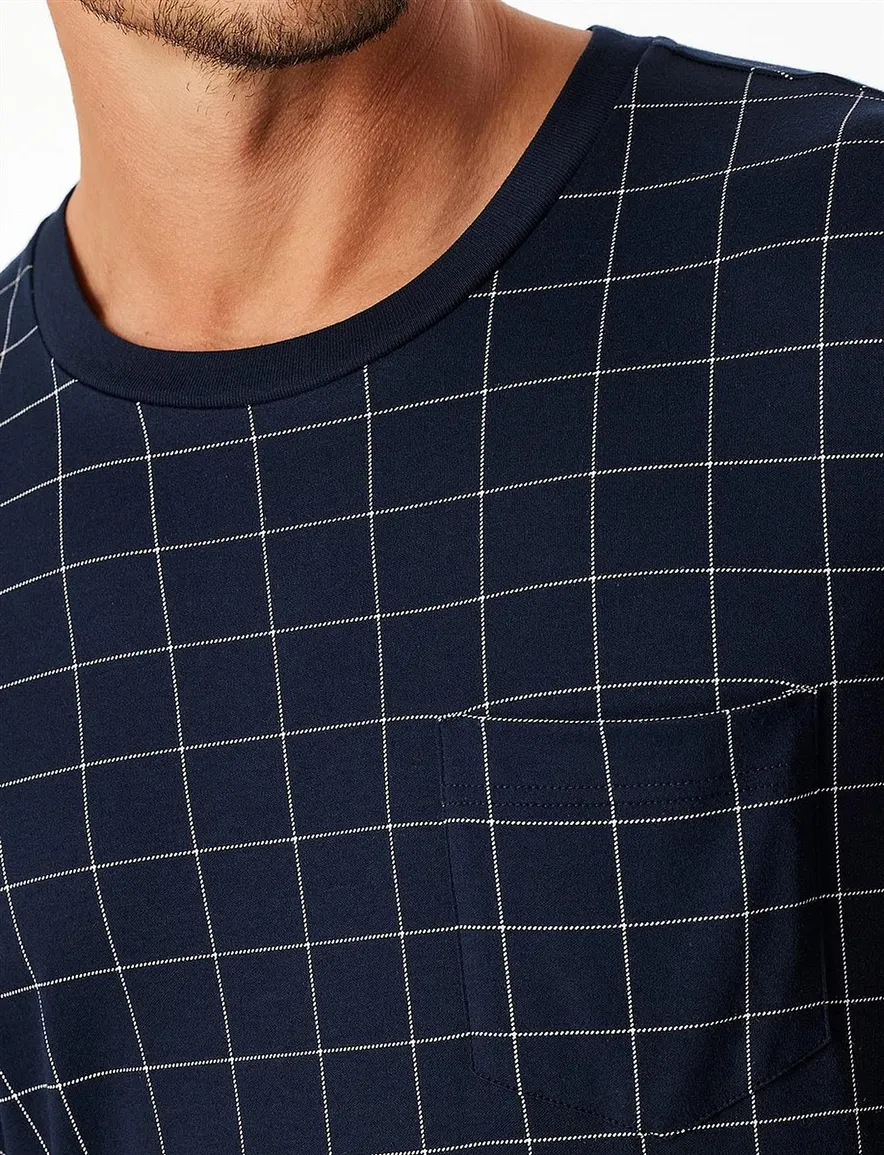 Schiesser pyjama donkerblauw geruit