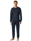 Lange Schiesser Pyjama donkerblauw met borstzak geruit