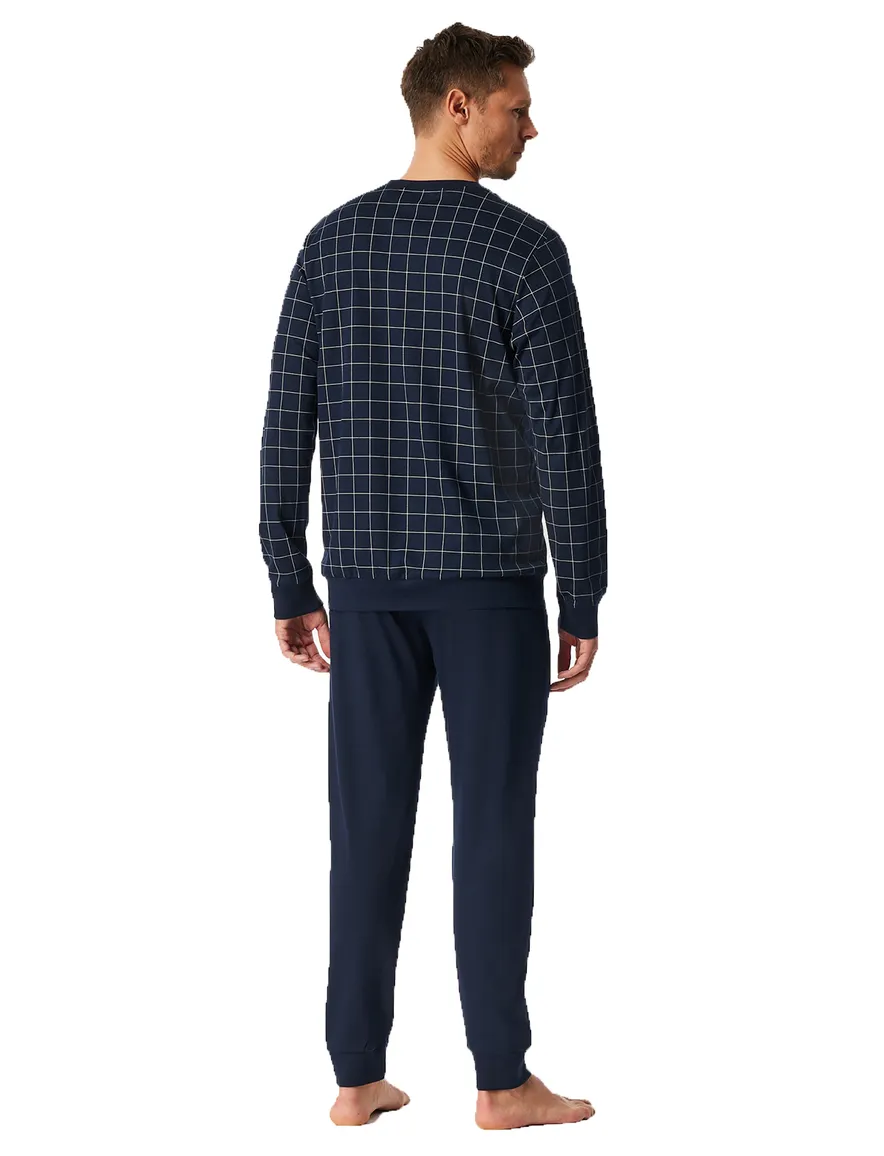Schiesser pyjama donkerblauw geruit