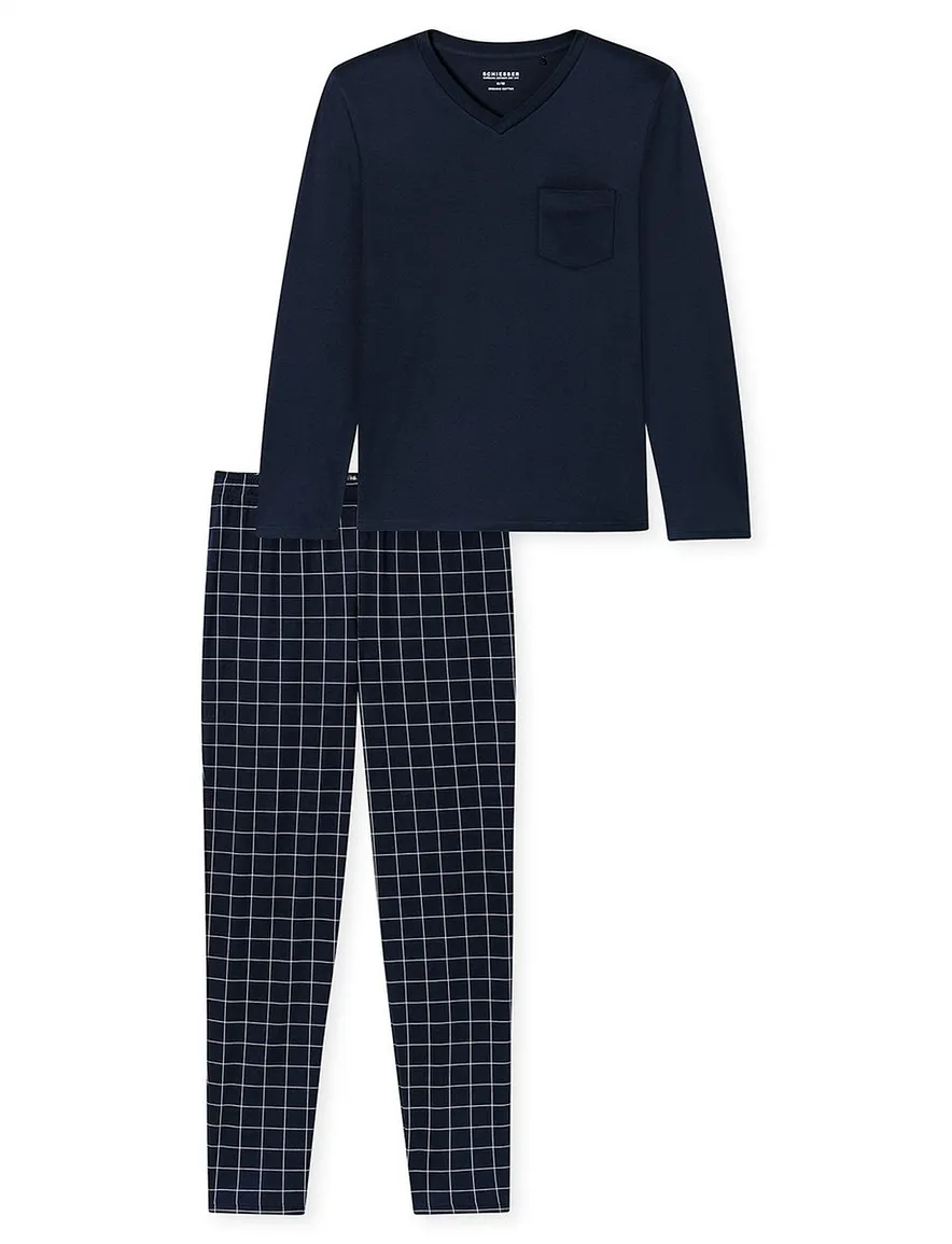 Schiesser pyjama donkerblauw geruit