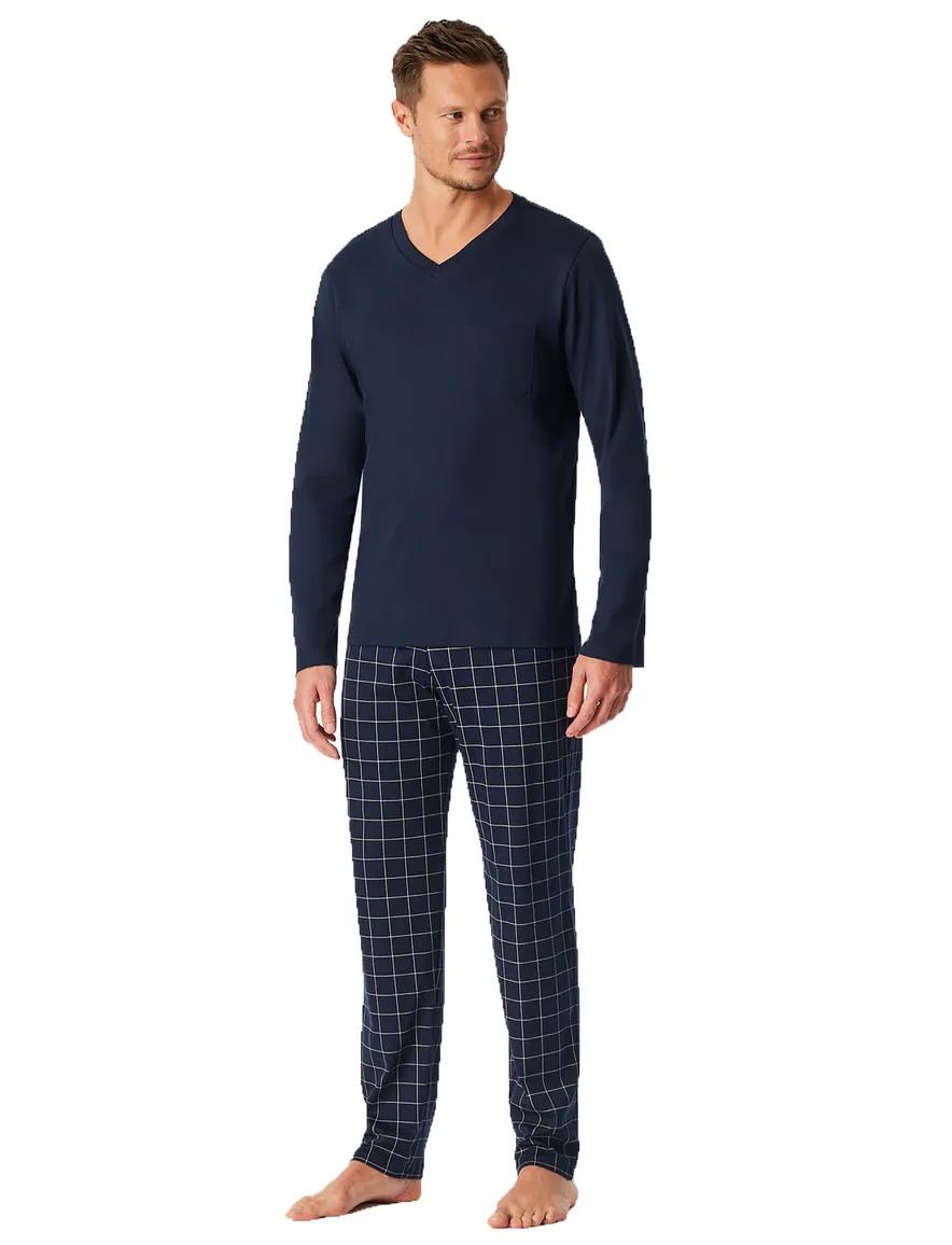 Schiesser pyjama donkerblauw geruit
