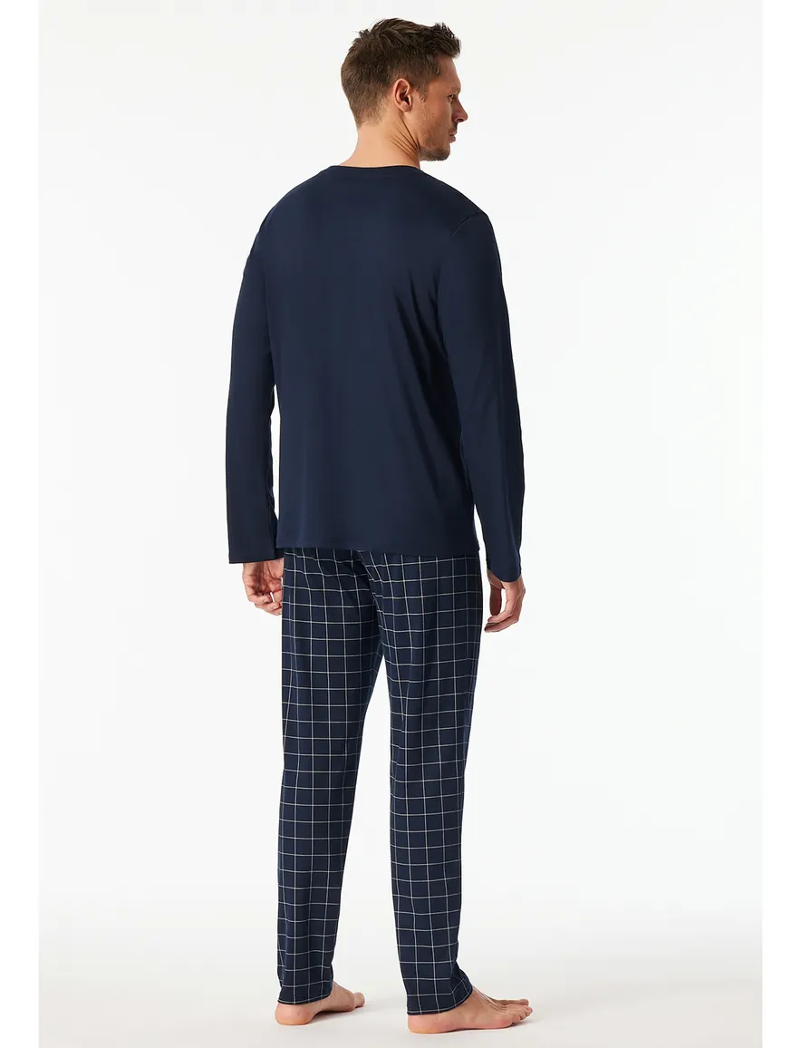 Schiesser pyjama donkerblauw geruit