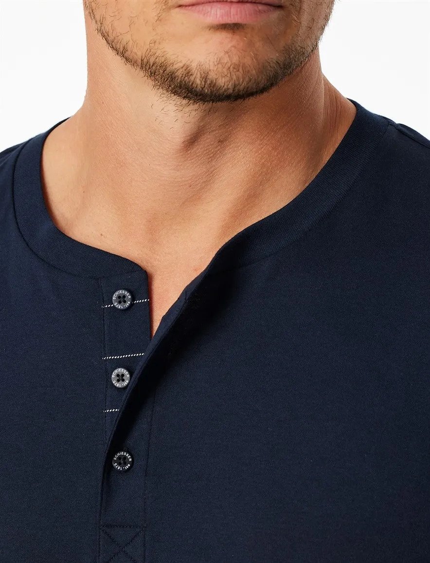 Schiesser lange pyjama donkerblauw geruit