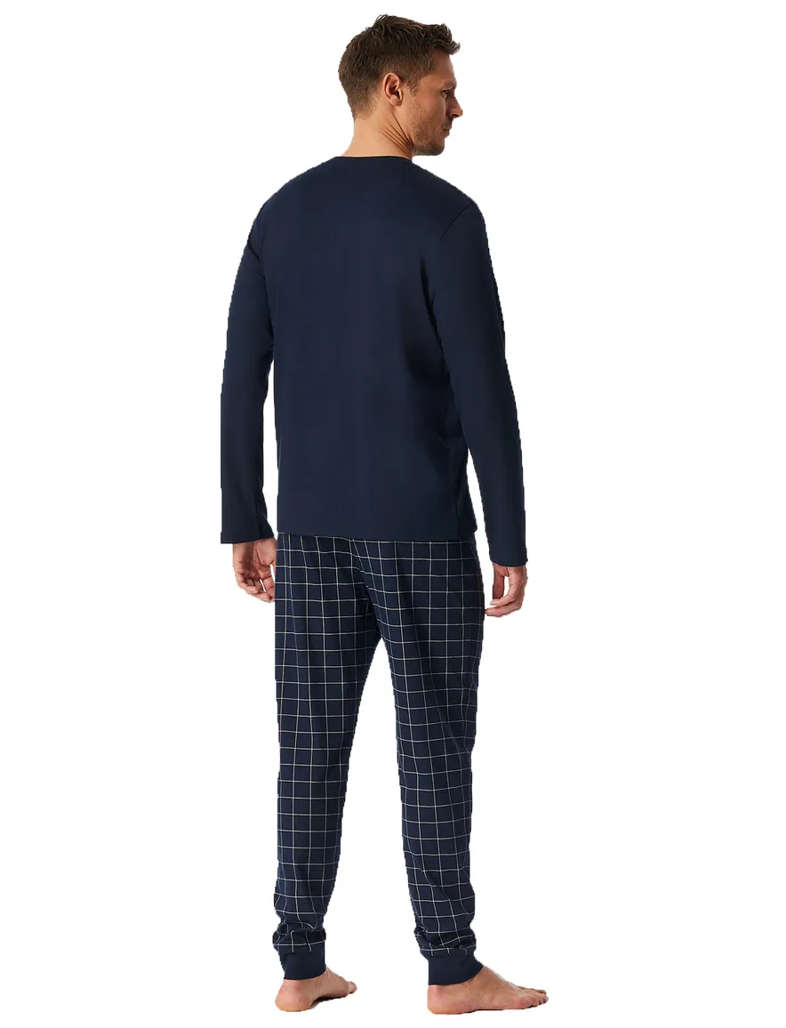 Schiesser lange pyjama donkerblauw geruit
