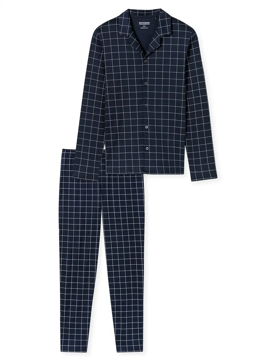 Schiesser pyjama donkerblauw geruit
