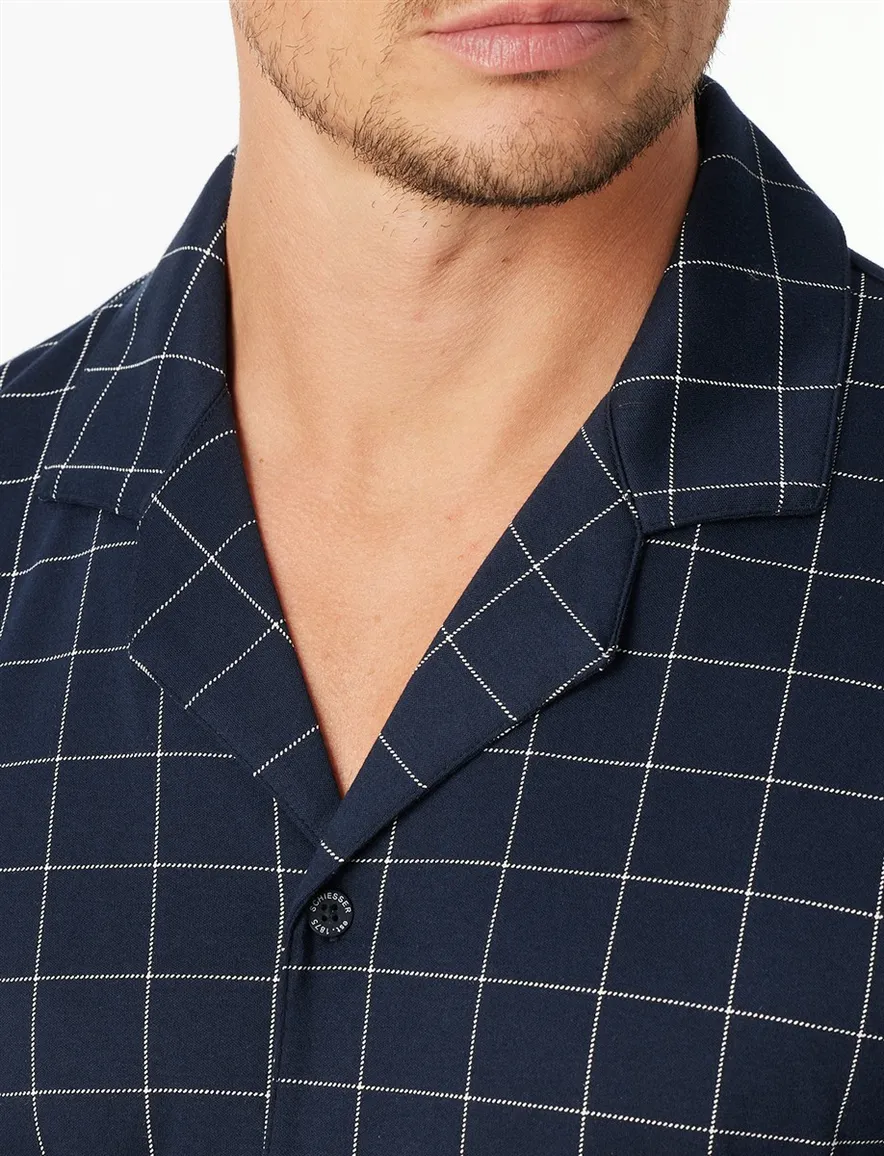 Schiesser lange pyjama donkerblauw geruit