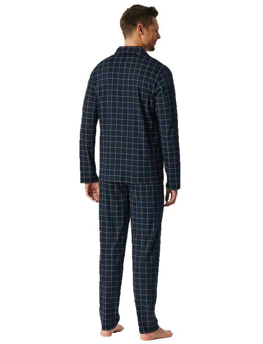 Schiesser pyjama donkerblauw geruit