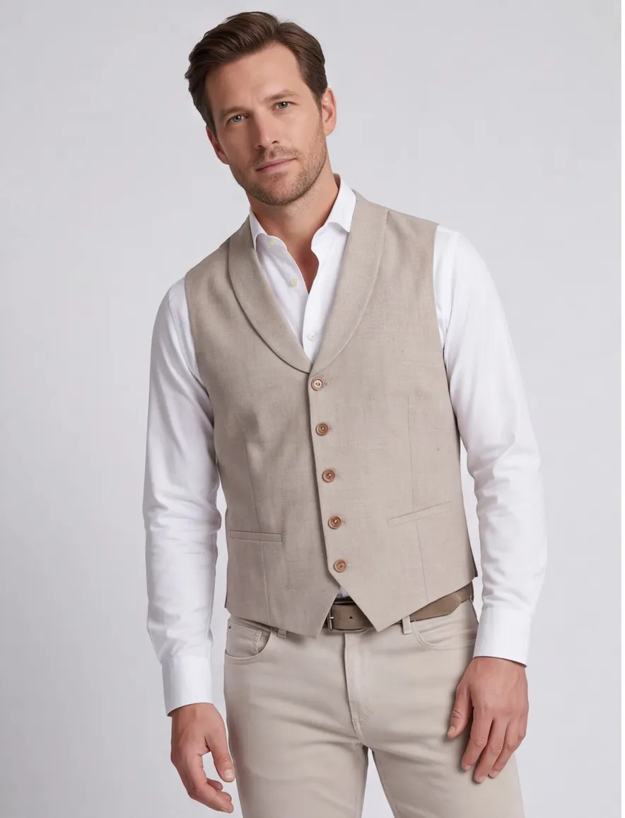 Gilet mix en match Club of Gents beige linnen slim fit