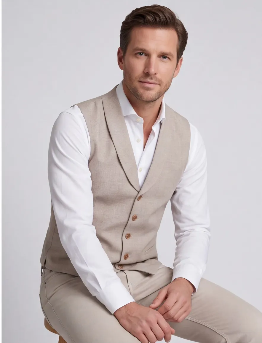 Gilet mix en match Club of Gents beige linnen slim fit
