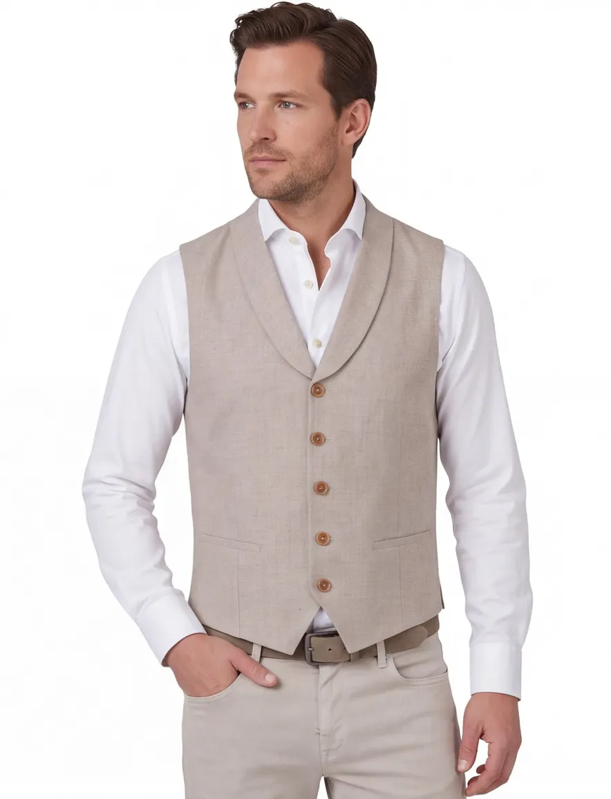 Gilet mix en match Club of Gents beige linnen slim fit