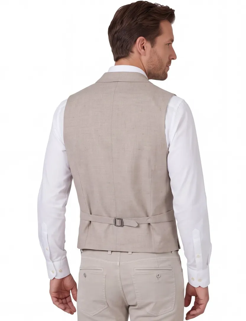 Beige linnen gilet Club of Gents mix en match slim fit