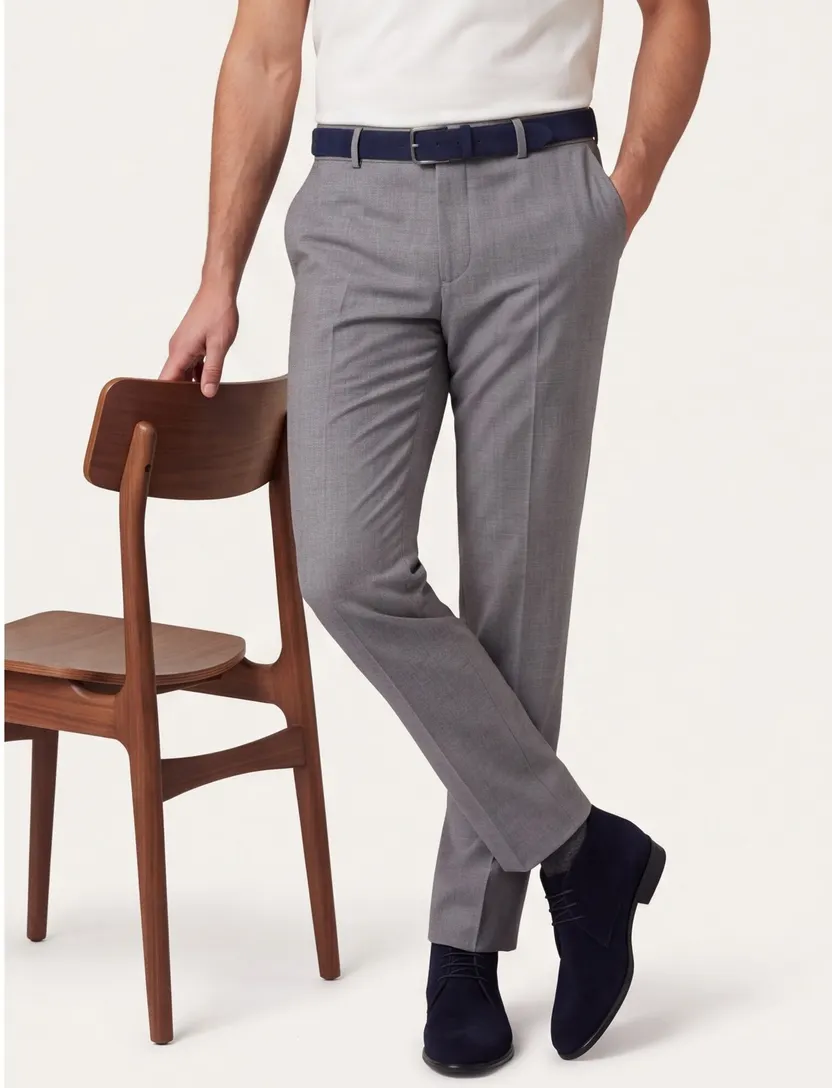 Pantalon elastische band Zuitable grijs gemeleerd slim fit